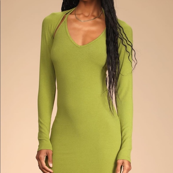 Light Green Two-Piece Bodycon Dress & Cardi Set - Picture 2 of 6